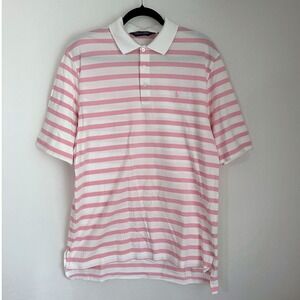 VTG Polo Golf Ralph Lauren Striped Pink White Cotton Pima Polo Shirt Men's Large
